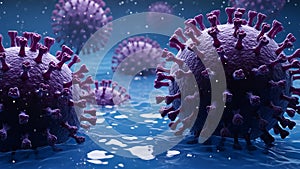 Microscopic View of Coronavirus Particles in Blue Liquid