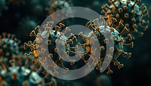 Microscopic View of Coronavirus Particles A 3D Render