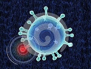 Microscopic view of Coronavirus, a pathogen that attacks the respiratory tract. Covid-19. Analysis and test, experimentation