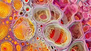 A microscopic view of a crosssection of an intestinal villus revealing the unique structure of absorptive cells and