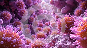 A microscopic view of a dense cluster of viruses