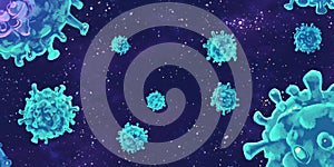 Microscopic view of floating viruses in space-inspired cosmic setting photo