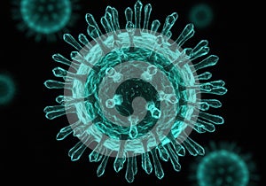 Microscopic View of Glowing Teal Virus Cell