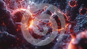 Microscopic view of a glowing virus or bacteria cell