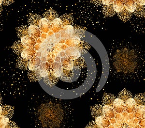 Microscopic View Goldtoned Cellular Structures on Black Background