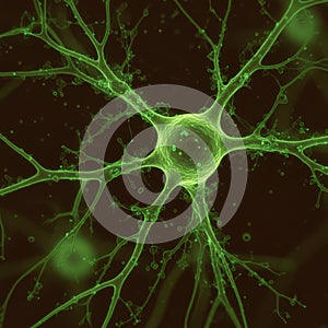 Microscopic View of a Green Neuron Cell Network