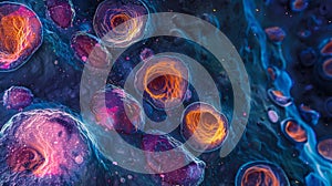 A microscopic view of hematopoietic stem cells undergoing selfrenewal with some cells appearing slightly larger as a