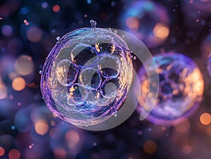 Microscopic View of Human Cells in Glowing Multicolor Environment