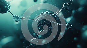 Microscopic View of Interconnected Molecular Structures in Teal Liquid