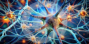 Microscopic view of intricate neural network connections showing complex cellular structures and synaptic activity. Generative AI