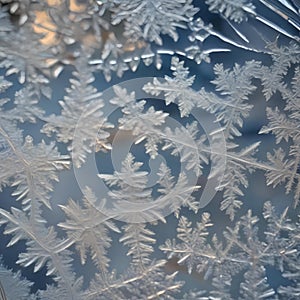 A microscopic view of intricate patterns formed by frost on a window pane during a cold winter morning3
