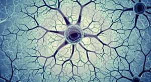 Microscopic view of a neuron cell and its interconnected neural network