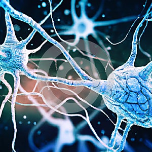 Microscopic view of neurons. Brain connections. Synapses. Communication and cerebral stimulus