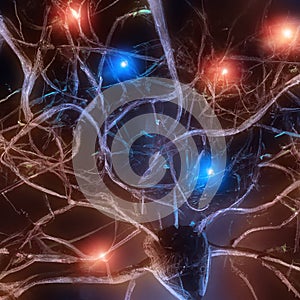 Microscopic view of neurons. Brain connections. Synapses. Communication and cerebral stimulus