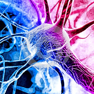 Microscopic view of neurons. Brain connections. Synapses. Communication and cerebral stimulus