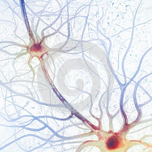 Microscopic view of neurons. Brain connections. Synapses. Communication and cerebral stimulus