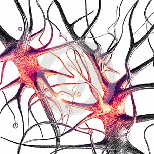 Microscopic view of neurons. Brain connections. Synapses. Communication and cerebral stimulus