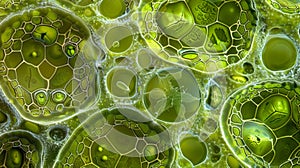 Microscopic view of plant cells, highlighting the detailed biology of chloroplasts and cell walls