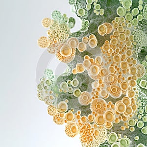 Microscopic view of pollen grains, featuring delicate spiny textures and smooth, geometric patterns