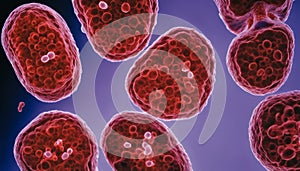 Microscopic view of red cells with white nuclei