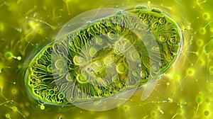 A microscopic view of a single algae cell its oval shape and detailed internal structures visible under high