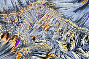 Microscopic view of sucrose crystals in polarized light