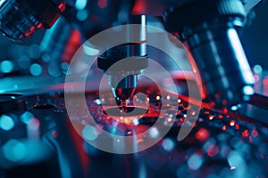 Microscopic view of a surgical procedure in a hightech future