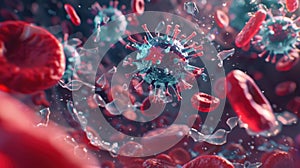 The virus among blood cells.AI generated image