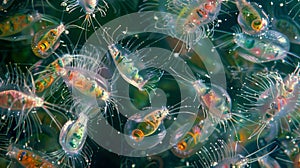 A microscopic view of zooplankton small aquatic animals in the midst of a plankton bloom providing a critical food photo