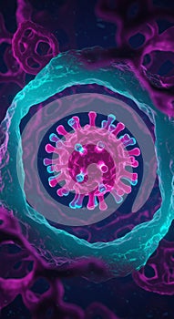 Microscopic Virus Cell 3D Render Neon Pink Purple Blue