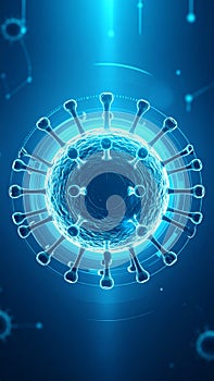 Microscopic Virus Cell Structure Visualization on Abstract Blue Gradient Backdrop