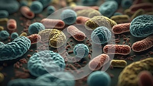 Microscopic virus cells and bacteria 3d