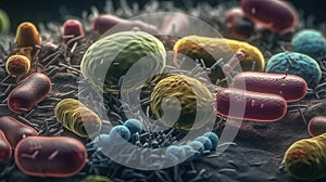 Microscopic virus cells and bacteria 3d