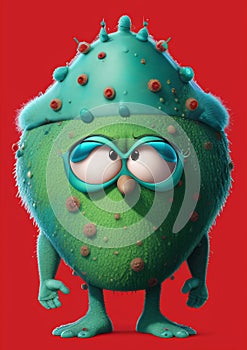 A microscopic virus character with a funny expression