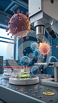 Microscopic Virus Research 3D Render of COVID-19 Analysis