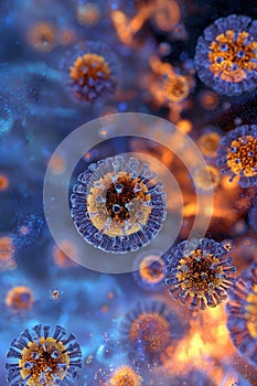 Microscopic Viruses: 3D Visualization of Coronavirus or Infectious Particles