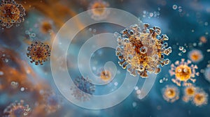 Microscopic Viruses: 3D Visualization of Coronavirus or Infectious Particles