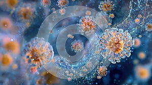 Microscopic Viruses: 3D Visualization of Coronavirus or Infectious Particles