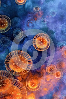 Microscopic Viruses: 3D Visualization of Coronavirus or Infectious Particles