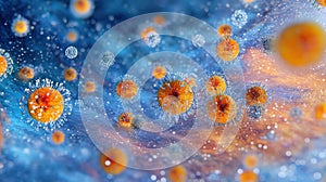 Microscopic Viruses: 3D Visualization of Coronavirus or Infectious Particles