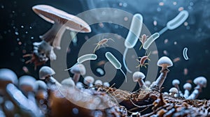 Microscopic World: Bacteria Interacting with Fungi in a Biome photo
