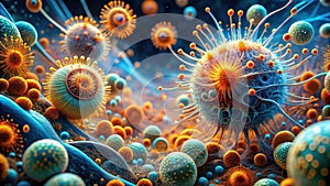 Microscopic world a vivid exploration of cellular structures and interactions in a dynamic ecosystem. Generative AI