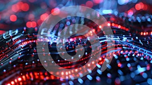 A microscopic zoomin on a biosensor designed for biomedical applications featuring microfluidic channels and biosensing