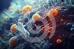 a microscopy of bacteria, electron microscopy, closeup 500x zoom, Generated AI