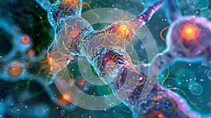 A microscopy image of a cell undergoing alternative splicing with different combinations of exons and introns being