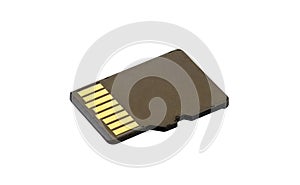 Microsd memory card, close-up macro view, isolated on white background with clipping path