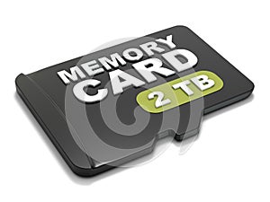 MicroSD memory card, front view 2 TB. 3D