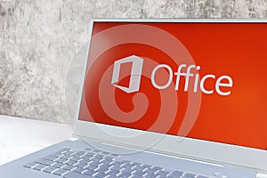Microsoft Office logo on computer screen