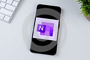 Microsoft OneNote app logo on a smartphone screen.