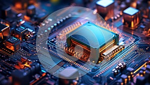 Microswitch on abstract background. Selective focus emphasizes the intricate details of the switch